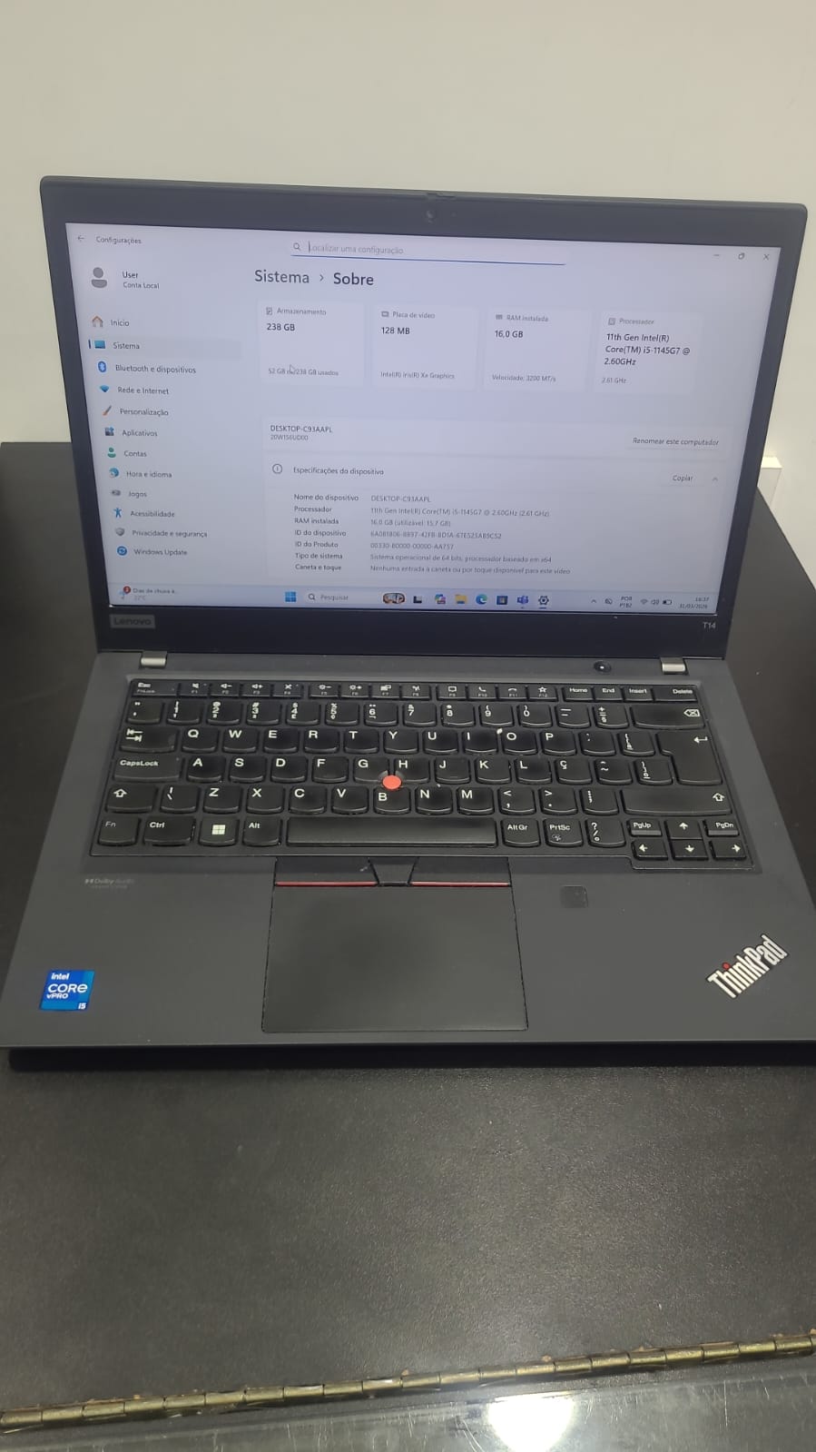 Lenovo ThinkPad T14 Intel i5 11ª Geração 16GB 256GB
